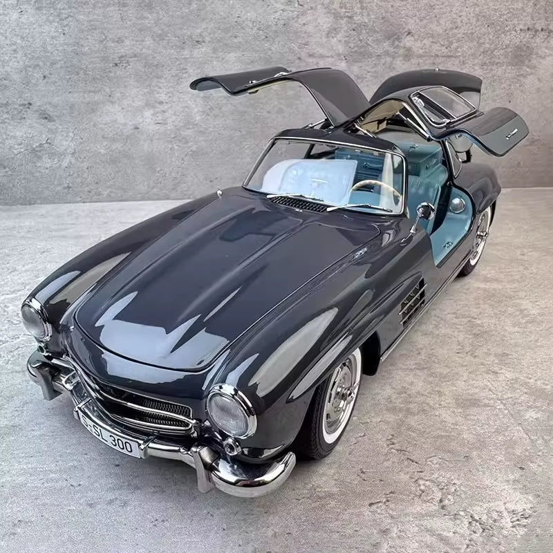 Original Factory 1:12 for 300SL Blue Gray Pearl Paint Leather Box Packaging Alloy Fully Open Car Model